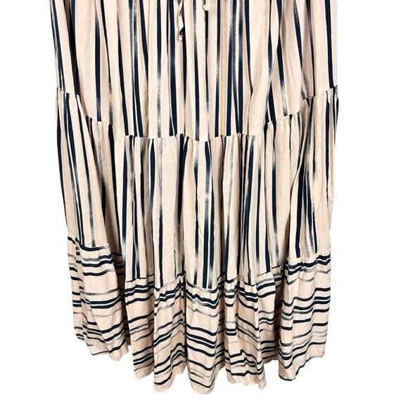 Eloquii Tiered Cream Blue Striped Sleeveless Halter Midi Dress Sz 14 Resortwear - Picture 5 of 9